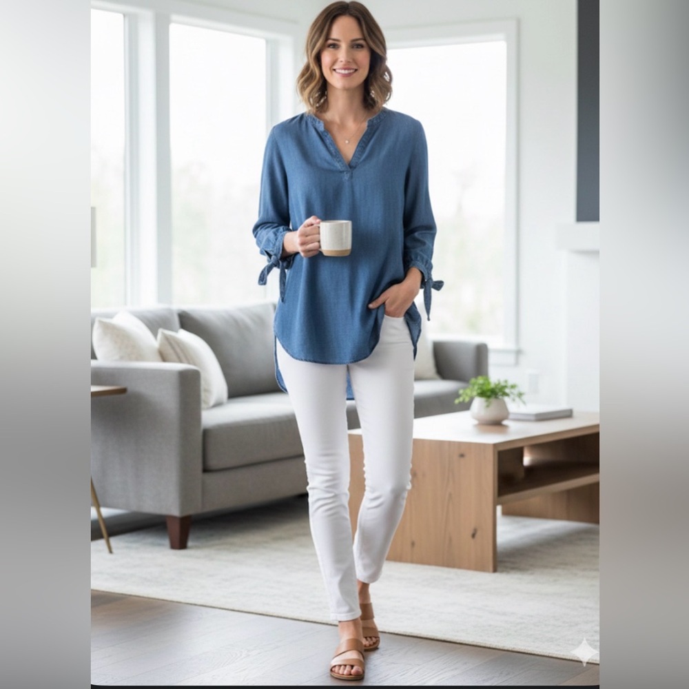 Loft jean blouse for women size XS three-quarter sleeves